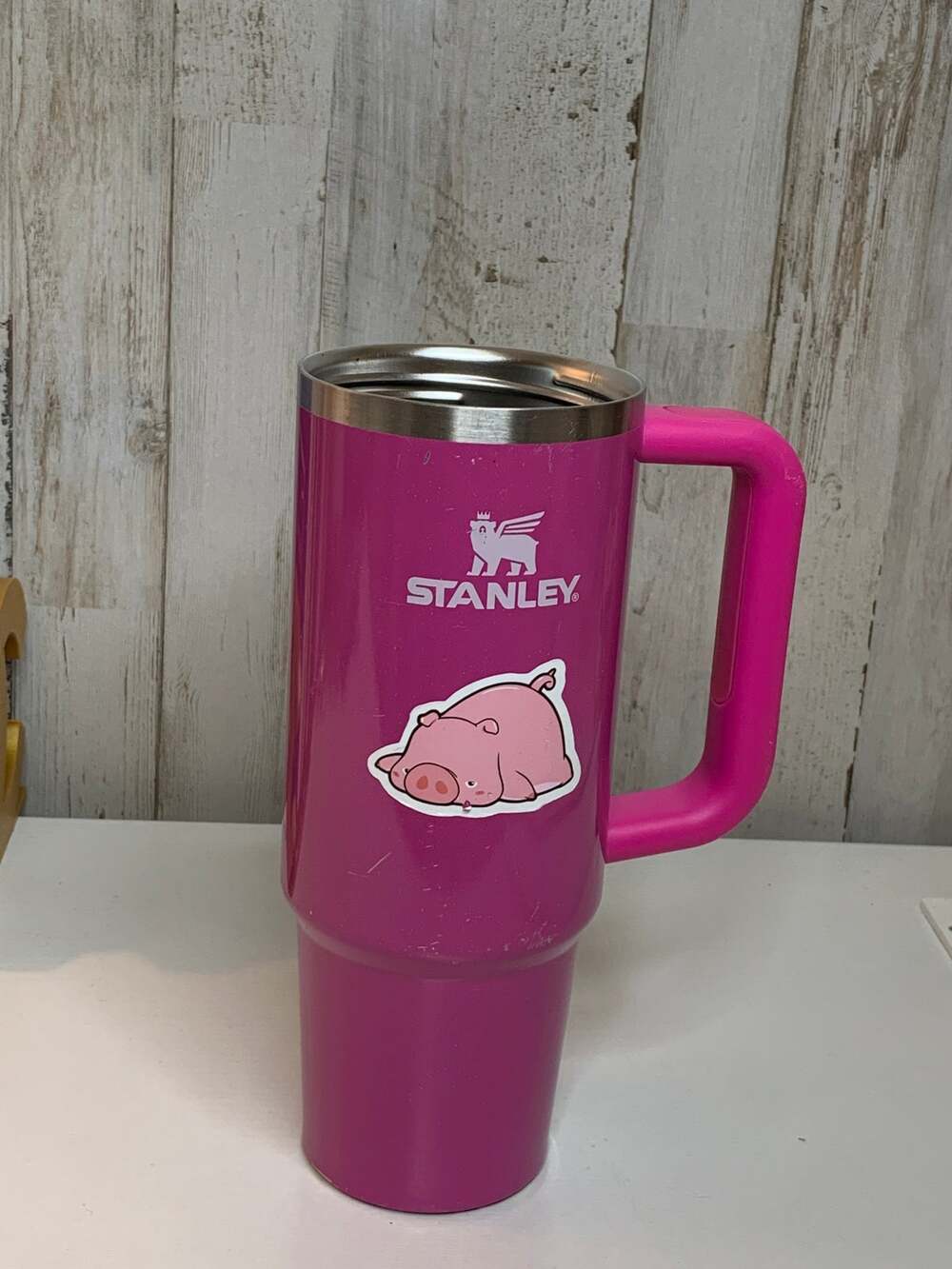 Stanley Quencher 40 oz Tumbler Pink With Handle Pig Sticker NO LID